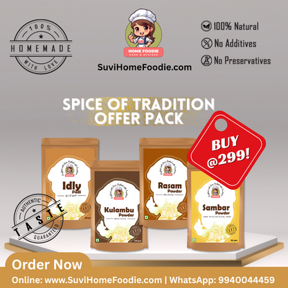 A Spice of Tradition Offer Pack (Sambar, Rasam, Kulambu, Idly Powder) - 400g
